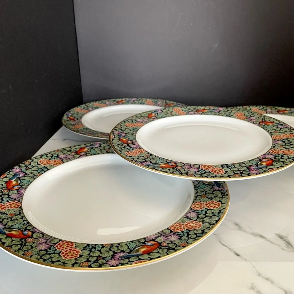 SET of 4 Parrot Bird Floral Dinner Plates - Rosenthal